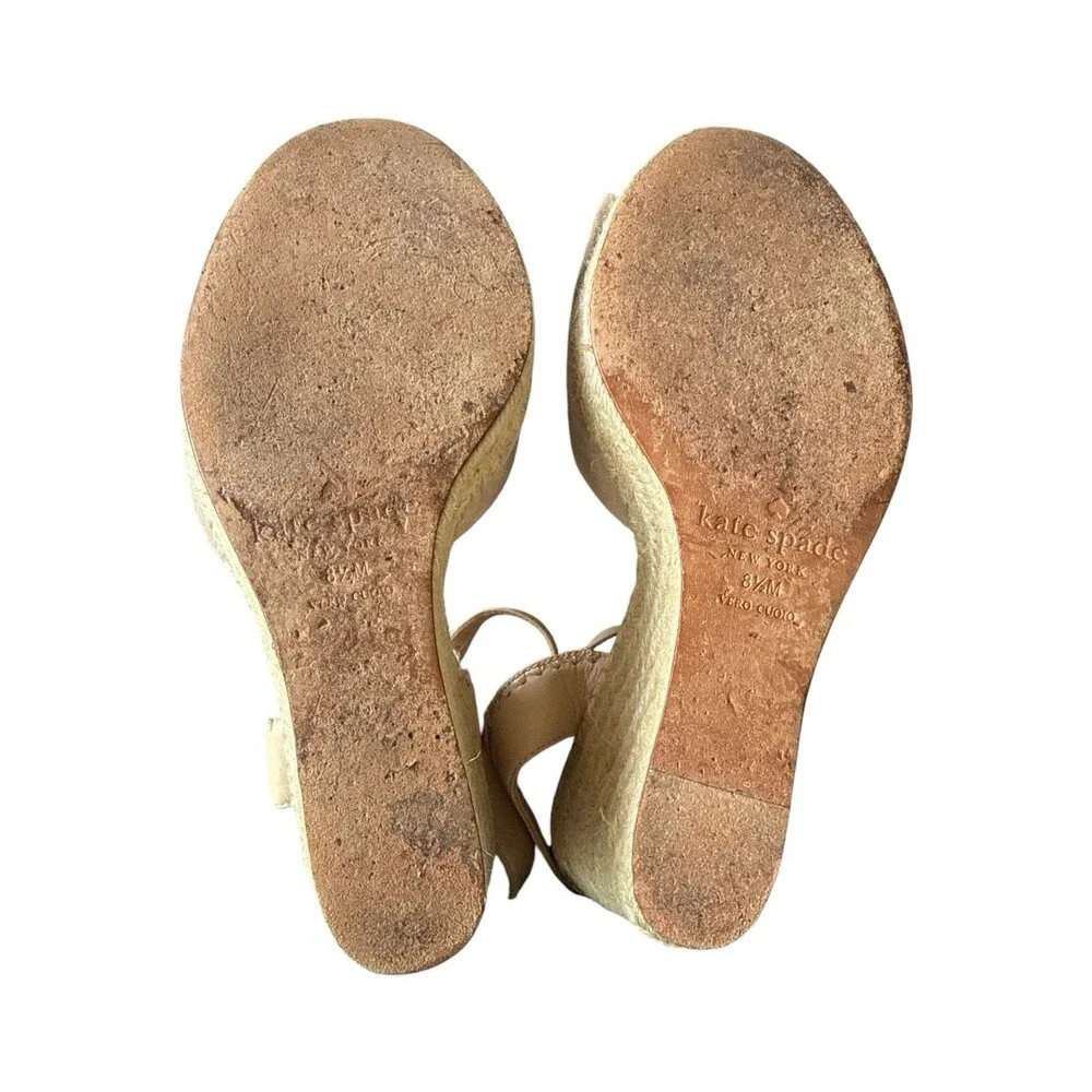 Kate Spade New York Tianna Bow Espadrille Wedge Sandals Biscotti Suede Size 8.5 - Picture 9 of 9